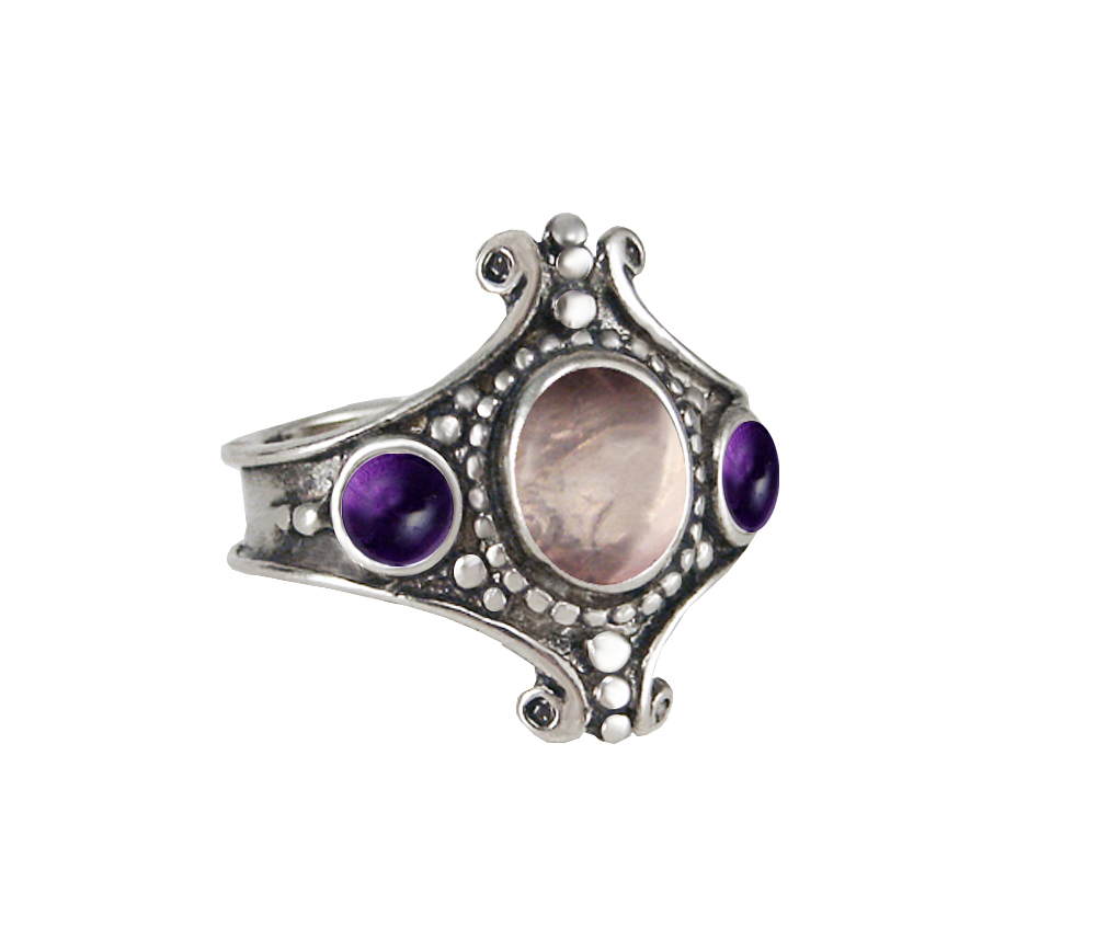 Sterling Silver Imperial Ring With Rose And Amethyst Size 9